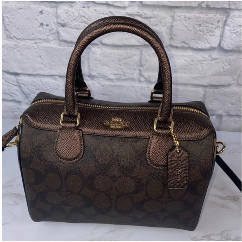 Coach Brown Signature Canvas Satchel with Leopard Accent